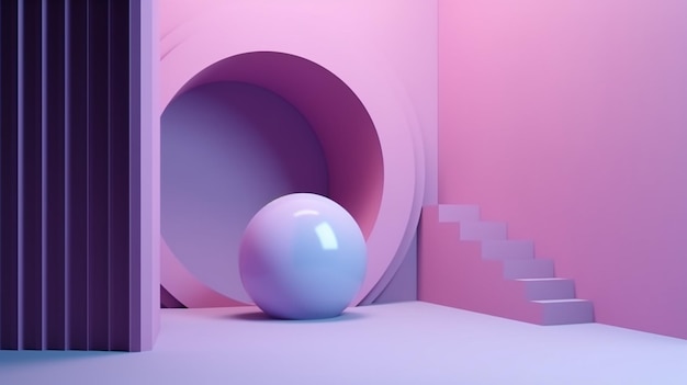 Una habitación rosa con una esfera en el medio.