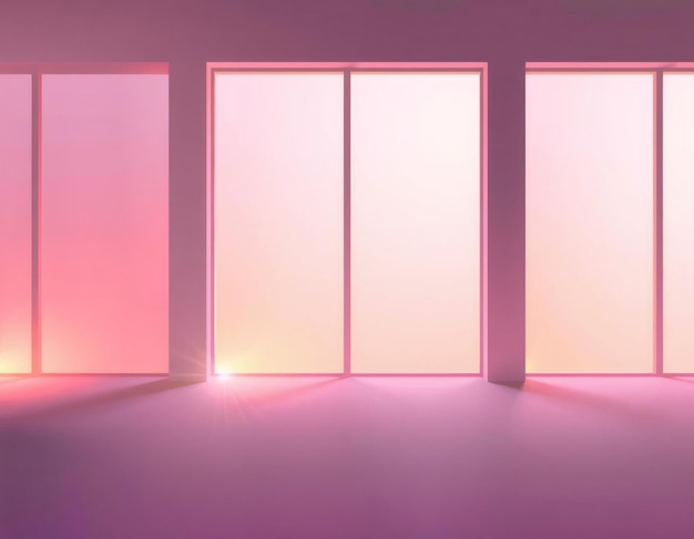 Una habitación rosa con una gran ventana que deja entrar la luz