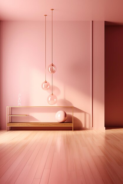 Una habitación rosa con una pared rosa y un sofá rosa.