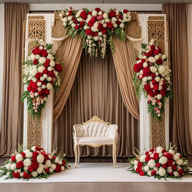 Foto una habitación con una silla y flores en el suelo