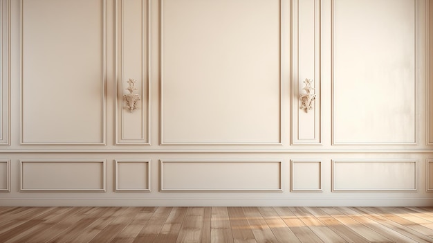 una habitación con un suelo de madera y una pared blanca con un piso de madera y un muro blanco con un fondo blanco.