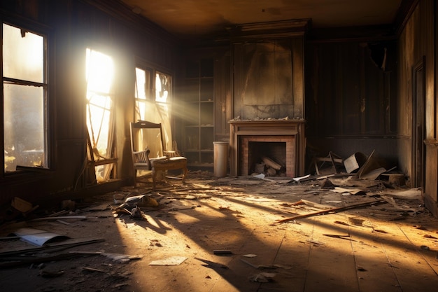 Foto una habitación vacía con una acogedora chimenea