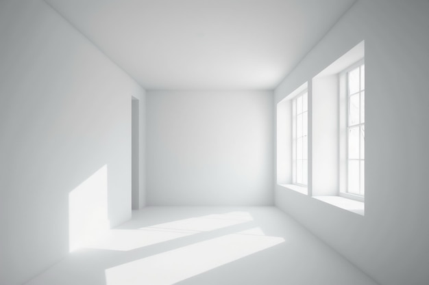 Habitación vacía blanca clara sin muebles con luz natural de windows Ai generativo