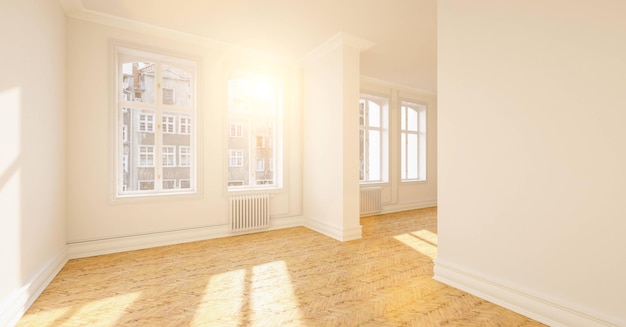 Habitación vacía en casa antigua con calefacción en Berlín.