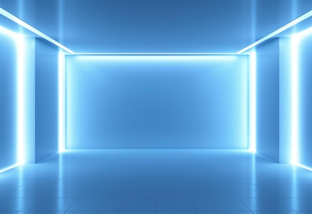 Una habitación vacía débilmente iluminada con una luz de neón en la pared