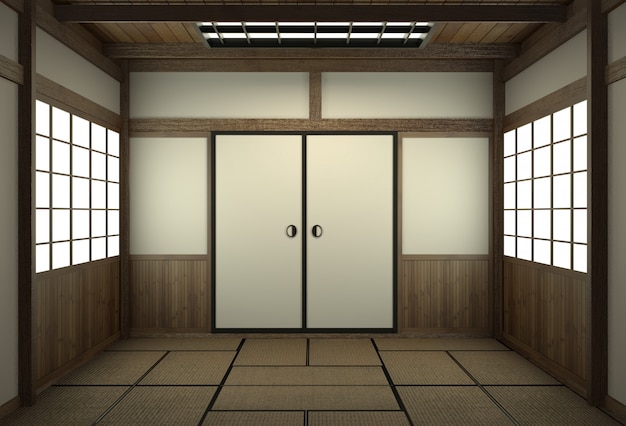 Habitación vacía estilo japonés con puerta estilo japonés.