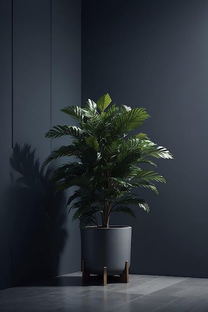 Una habitación vacía de fondo oscuro con plantas en el suelo