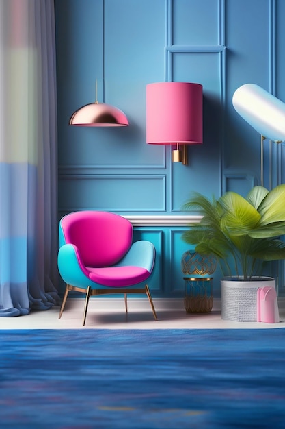 habitación vacía fondo rosa y azul e