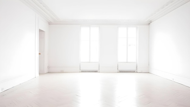 Una habitación vacía con una gran ventana y una puerta.