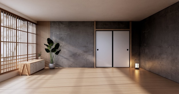 Habitación vacía, habitación blanca, habitación limpia y moderna, estilo japonés. Representación 3D