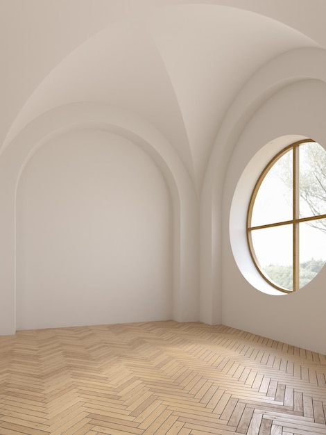 Habitación vacía interior conceptual con ilustración 3d de techo abovedado