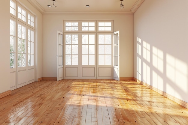 Una habitación vacía con luz viene en renderización 3D