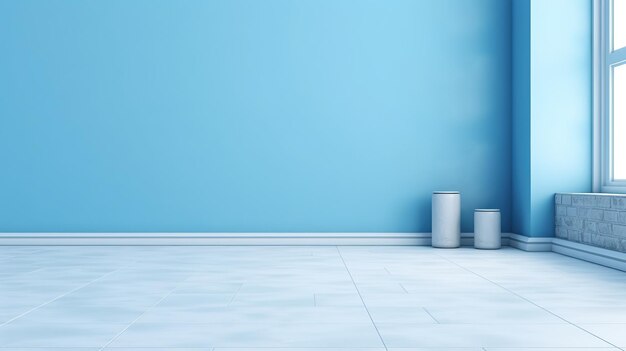 habitación vacía minimalista con pared azul suave blanca