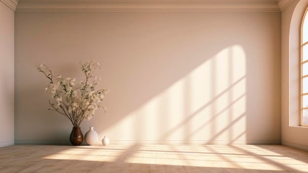 Foto habitación vacía moderna con ventana y gran pared blanca con sombras