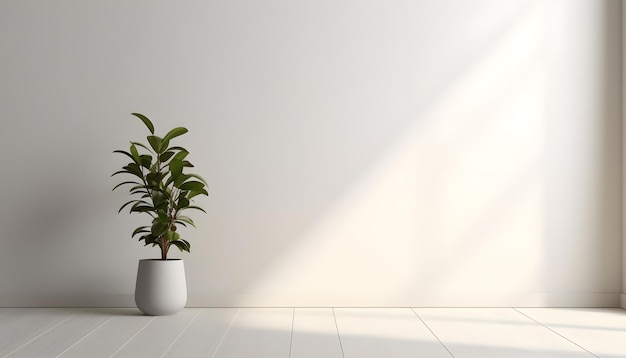 Habitación vacía de pared blanca con plantas en el piso