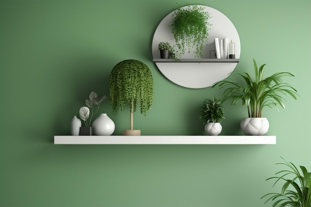 Habitación vacía de pared blanca con plantas en una representación de floor3d