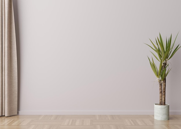 Foto habitación vacía pared gris claro y piso de parquet cortina y planta interior simulado espacio de copia libre para la imagen de sus muebles y otros objetos representación 3d