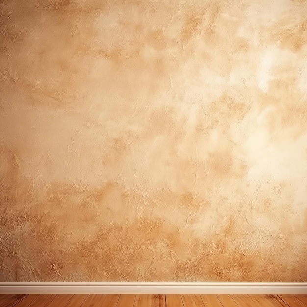 Una habitación vacía con una pared marrón y un piso de madera.