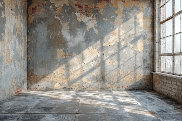 Una habitación vacía con una pared pintada El interior de una habitación con reparaciones inacabadas