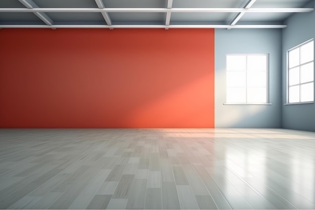 Una habitación vacía con una pared roja.