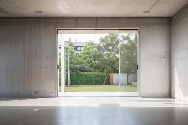 Foto habitación vacía con puerta de vidrio marco de ventana interior de la casa en pared de hormigón