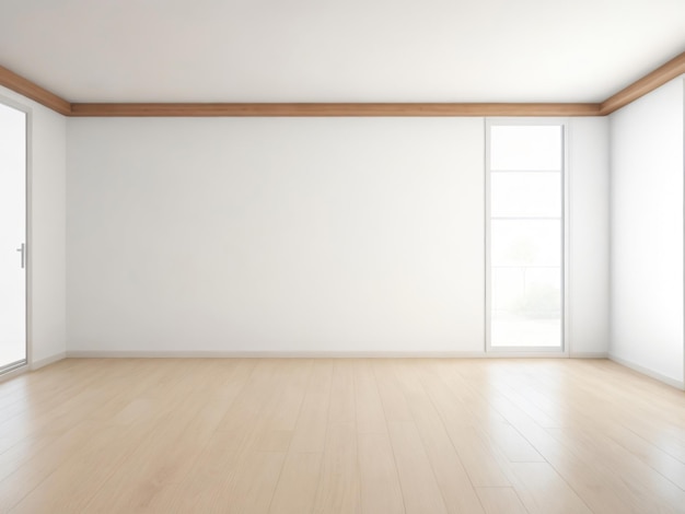 Foto habitación vacía con suelo de madera y pared blanca renderizado en 3d
