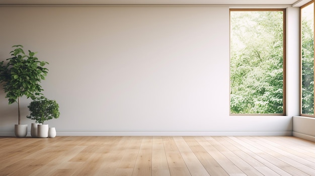 Habitación vacía con suelo de madera y ventana grande.