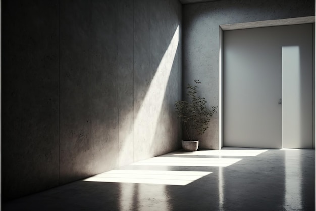 Habitación vacía con suelo y pared de hormigón y tiras de luz solar