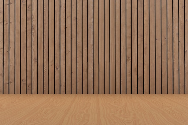 Habitación vacía con tablón de madera en representación 3D