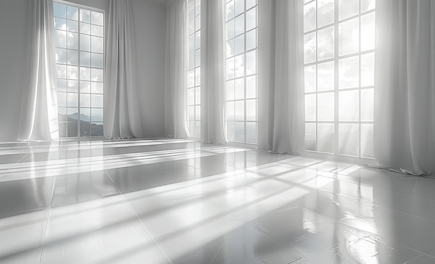 Foto una habitación vacía con ventanas y luz en el estilo de pureza minimalista blanco ia generativa
