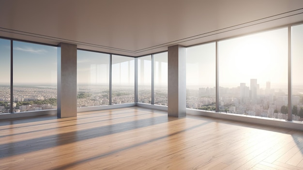 Habitación vacía con vista a la ciudad.