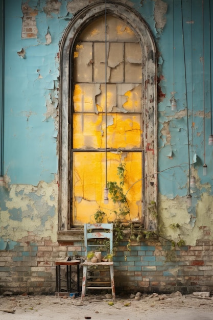 Habitación con una ventana amarilla rota