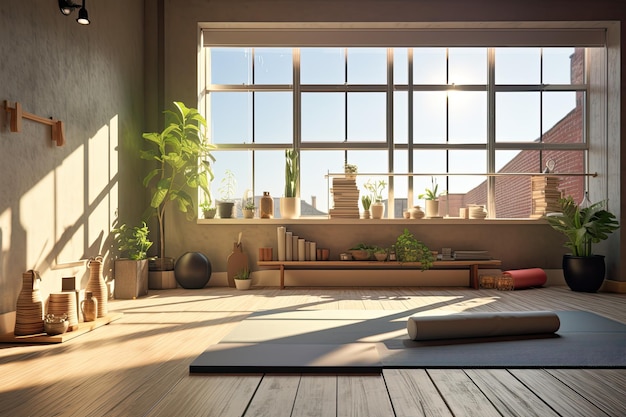 Una habitación con ventana y una planta sobre la mesa.