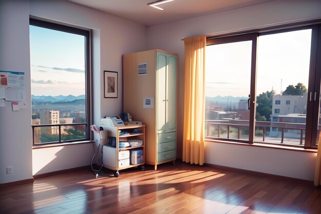 Una habitación con una ventana que dice "una habitación con vistas"