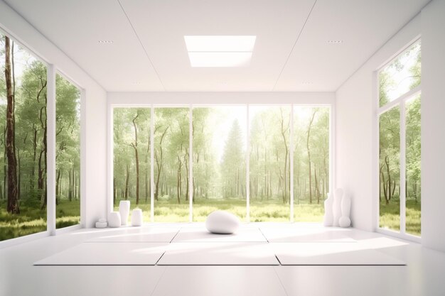 Una habitación con una ventana que dice "zen".