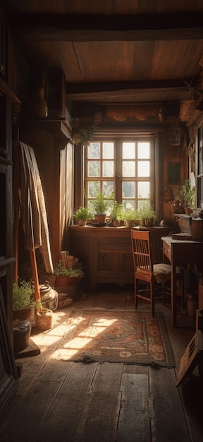 Una habitación con una ventana que tiene muchas plantas.