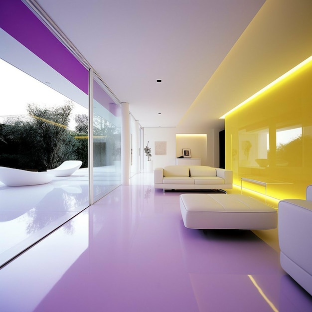 Una habitación violeta con suelo violeta y paredes violetas.