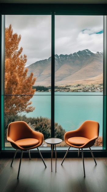 Una habitación con vista al lago wanaka.