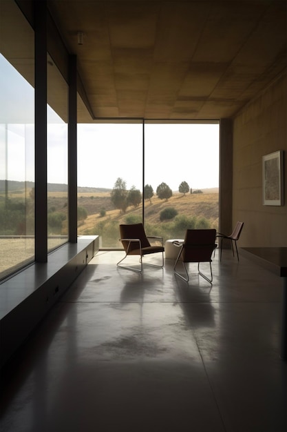 Una habitación con vista al paisaje.