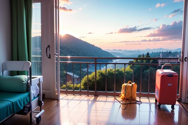 Una habitación con vista a una cordillera