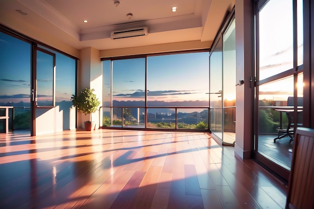 Una habitación con vista a las montañas y ventana.