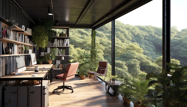 Una habitación con vista a las montañas.