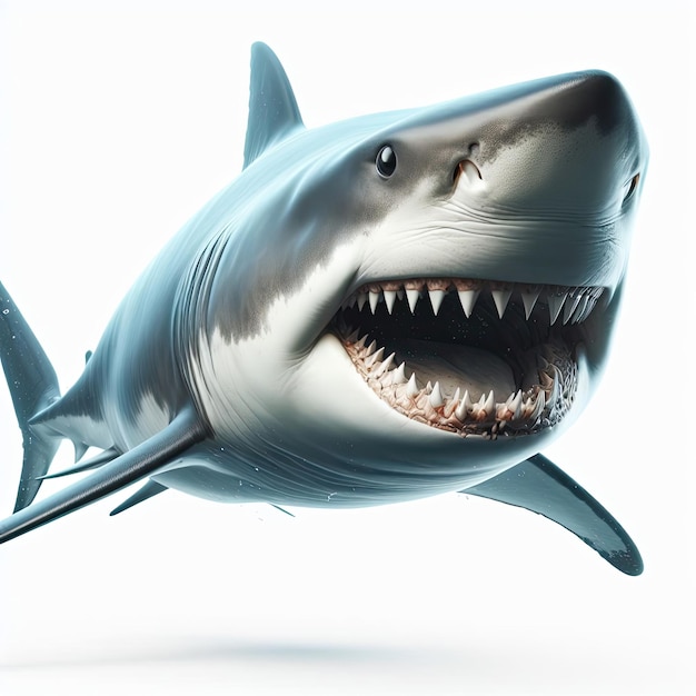Foto habitante del mar tiburón estilo 3d sobre un fondo blanco