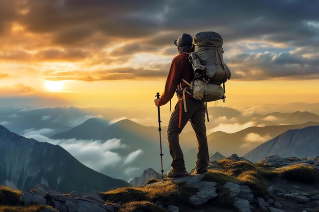 Habitante de la montaña al atardecer generado por IA