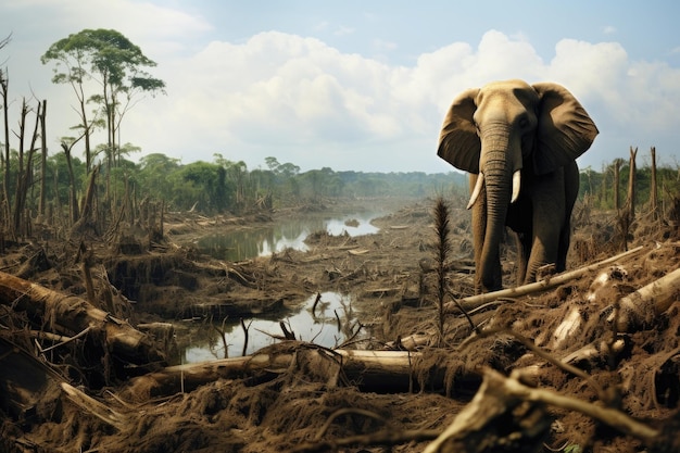 Foto hábitat de vida silvestre destruido debido a la deforestación