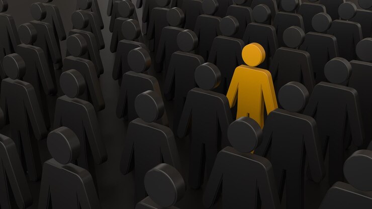 Hable y destaque entre la multitud Conceptos de liderazgo Representación 3d Ilustración 3d