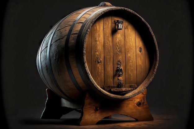 Hacer alcohol gran barril de vino de madera sobre fondo oscuro