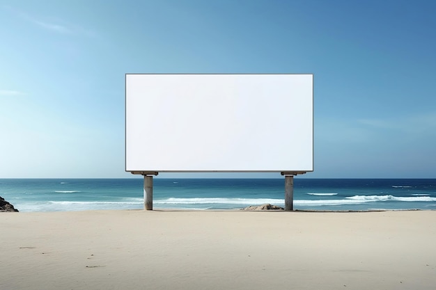 Hacer un cartel publicitario blanco al aire libre en la playa