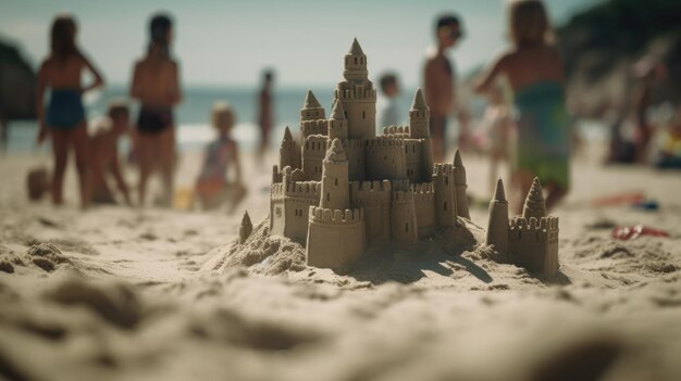 Hacer castillos de arena hechos por niños