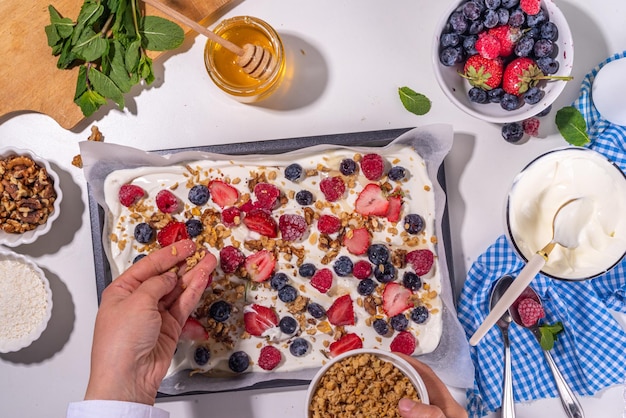 Hacer el fondo de la corteza de yogur congelado